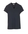 Brunello Cucinelli V-neck Top With Metallic Detail At Neckline In Blue