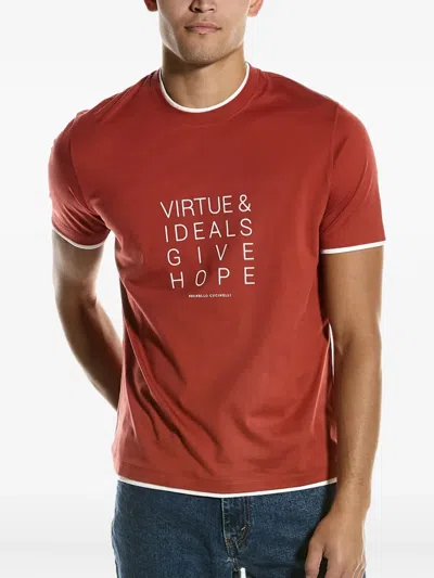 Brunello Cucinelli Contrast-trim Cotton T-shirt In Red