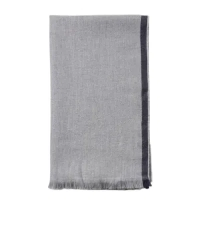 Brunello Cucinelli Contrast-trim Frayed-edge Scarf In Gray