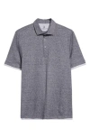 Brunello Cucinelli Contrast Trim Linen & Cotton Polo In Navy/ Grigio Chiaro