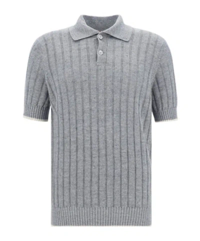 Brunello Cucinelli Contrast-trim Polo Shirt In Gray