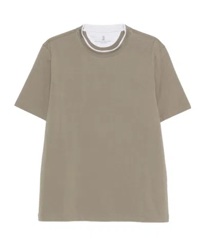 Brunello Cucinelli Contrast-trim T-shirt In Neutral