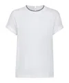 Brunello Cucinelli Stretch Cotton Jersey T-shirt With Precious Faux Layering In White