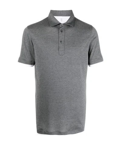 Brunello Cucinelli Contrast-trimmed Polo Shirt In Gray