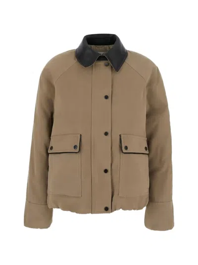 Brunello Cucinelli Contrast-collar Raglan-sleeve Jacket In Brown