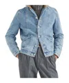 Brunello Cucinelli Slim-fit Suede-trimmed Denim Jacket In Blue
