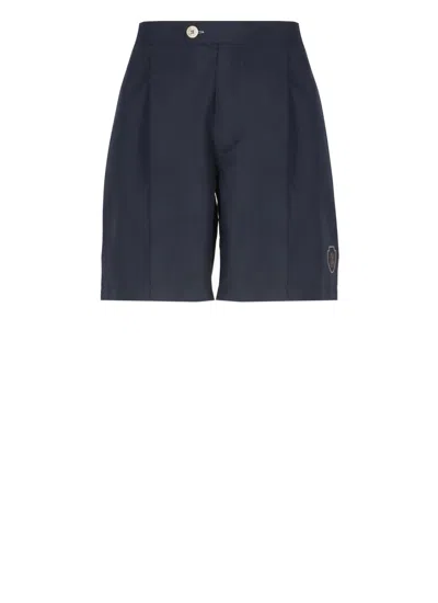 Brunello Cucinelli Contrasting Logo Blue Bermuda Shorts In Navy