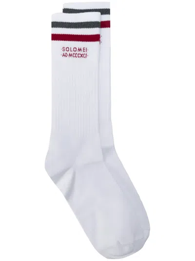 Brunello Cucinelli Contrasting Stripe Mid-length Socks In White
