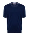 Brunello Cucinelli Men Cotton Lightweight Knit T-shirt With Contrast Details In Blue