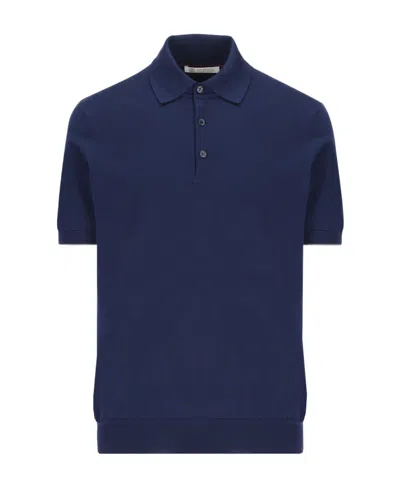 Brunello Cucinelli Contrasting-trim Cotton Polo Shirt In Blue
