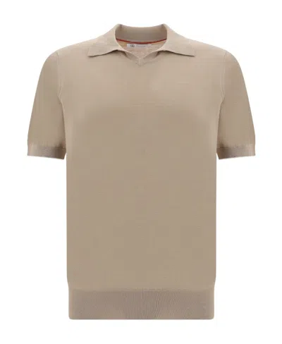 Brunello Cucinelli Contrasting-trim Cotton Polo Shirt In Nude