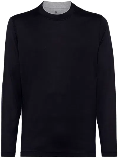 Brunello Cucinelli Contrasting-trim Jersey T-shirt In Blue