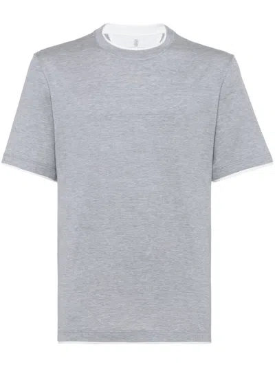 Brunello Cucinelli Men Crew Neck T-shirt With Faux-layering In Multicolor