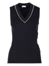 Brunello Cucinelli Sleeveless V-neck Ribbed Texture Tank Top In Black
