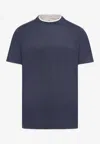 Brunello Cucinelli Contrasting-trims Solid T-shirts In Blue