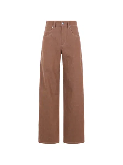 Brunello Cucinelli Contrast-stitch Wide-leg Jeans In Brown