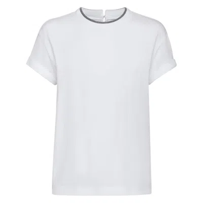 Brunello Cucinelli Embellished Stretch-cotton T-shirt In White