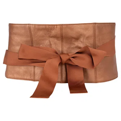 Pre-owned Brunello Cucinelli Copper Leather 2018 Wide Kimono Waist Belt S In Brown