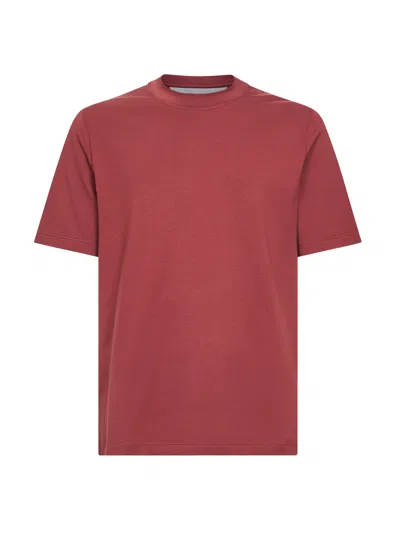 Brunello Cucinelli Coral Cotton Jersey Crewneck T-shirt In Red