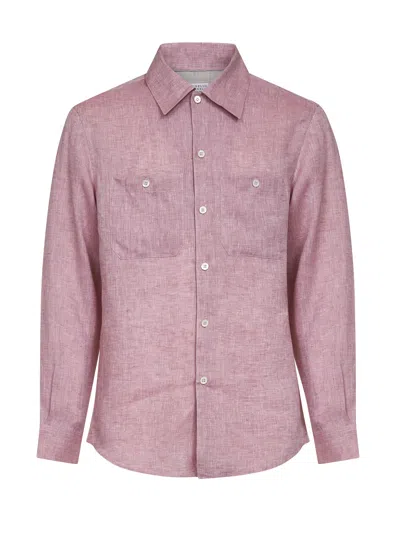 Brunello Cucinelli Coral Linen Easy Fit Shirt In Pink