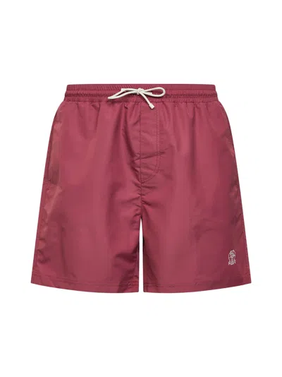 Brunello Cucinelli Logo Detailed Drawstring Swim Shorts In Burgundy