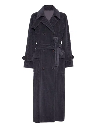 Brunello Cucinelli Corduroy Belted Trench Coat In Gray