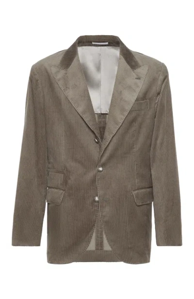 Brunello Cucinelli Single-breasted Corduroy Blazer In Military