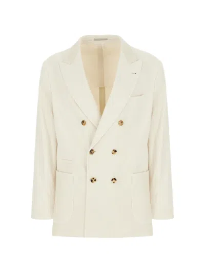Brunello Cucinelli Men Off-white Silk And Linen Deconstructed One-and-a-half-breasted Jacket