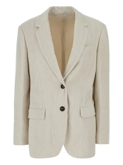 Brunello Cucinelli Corduroy Button Blazer In White