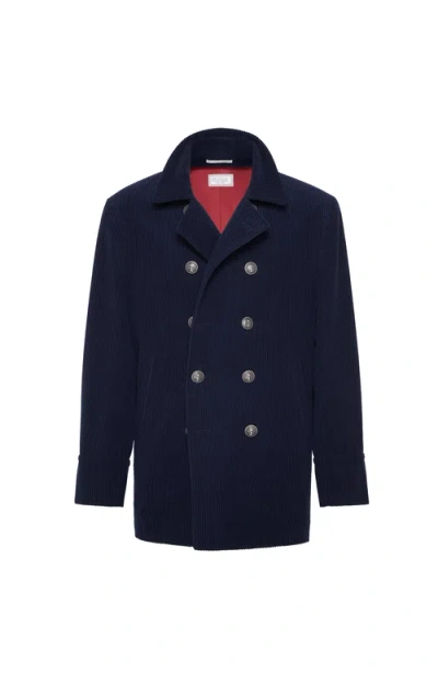 Brunello Cucinelli Corduroy Caban Jacket In Blue