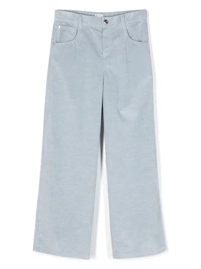 Brunello Cucinelli Kids' Corduroy Cotton Trousers In Blue