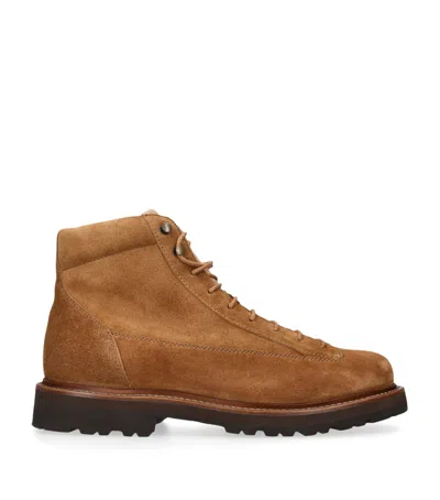 Brunello Cucinelli Corduroy-detail Suede Hiker Boots In Beige