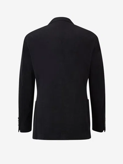 Brunello Cucinelli Corduroy Double-breasted Blazer In Navy Blue