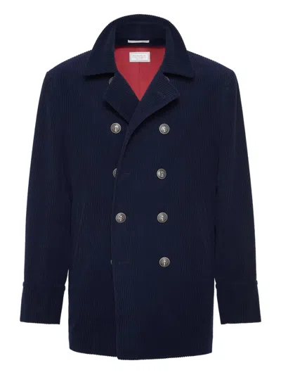 Brunello Cucinelli Corduroy Double-breasted Jacket In Blue