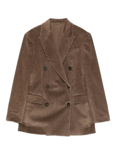 Brunello Cucinelli Corduroy Double-breasted Jacket In Brown