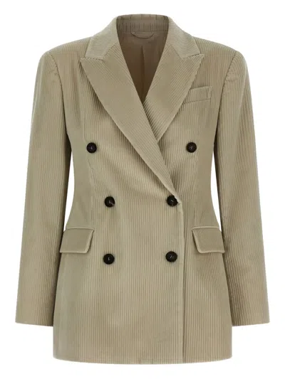 Brunello Cucinelli Corduroy Double-breasted Jacket In Neutral