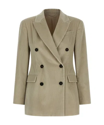 Brunello Cucinelli Corduroy Double-breasted Jacket In Neutral