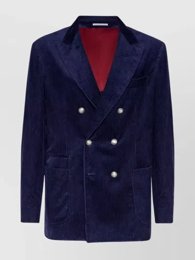 BRUNELLO CUCINELLI CORDUROY DOUBLE-BREASTED JACKET PEAK LAPELS