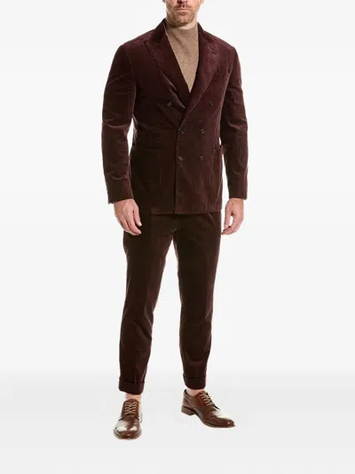 Brunello Cucinelli Corduroy Double-breasted Suit In Brown