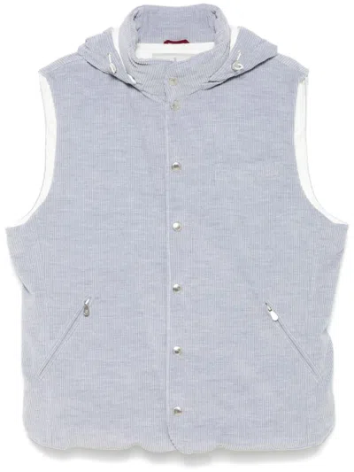 Brunello Cucinelli Corduroy Down Gilet In Blue