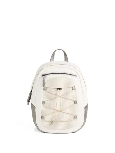 Brunello Cucinelli 抽绳灯芯绒双肩包 In White