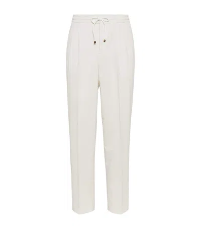 Brunello Cucinelli Corduroy Drawstring Leisure Fit Trousers In White