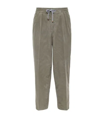 Brunello Cucinelli Corduroy Drawstring Trousers In Military
