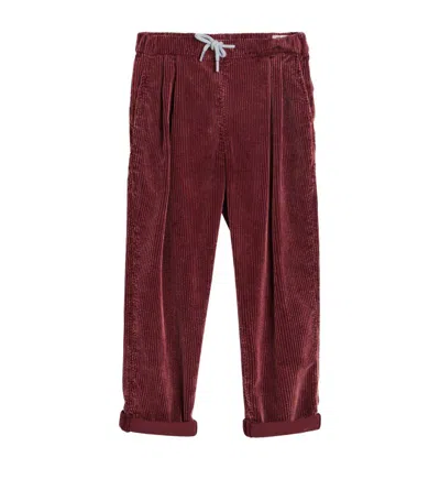 Brunello Cucinelli Kids' Corduroy Drawstring Trousers In Red