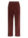 Brunello Cucinelli Soft Corduroy Pleated Straight-leg Ankle Pants In Red