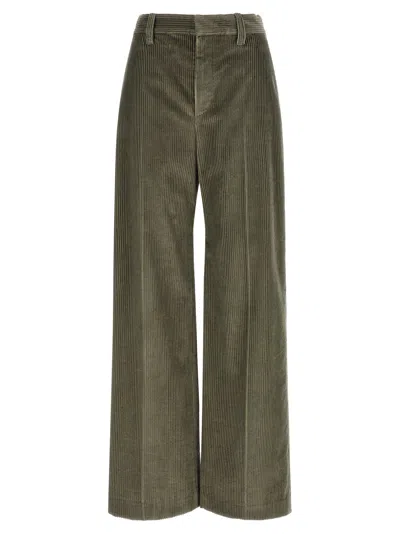 Brunello Cucinelli High-waisted Wide-leg Trousers In Corduroy Velvet In Green
