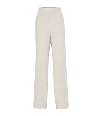 Brunello Cucinelli Corduroy High-waist Trousers In White