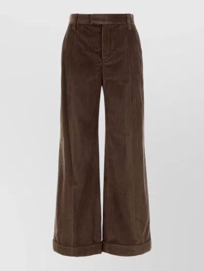 Brunello Cucinelli Corduroy High Waist Wide Leg Pants In Brown