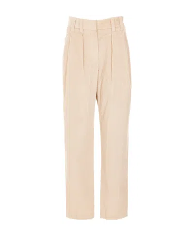Brunello Cucinelli Corduroy High-waisted Trousers In Nude
