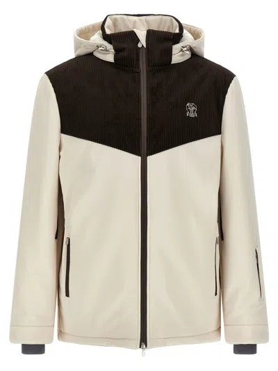 Brunello Cucinelli Corduroy Insert Ski Jacket Puffer Jackets Multicolor In Neutral
